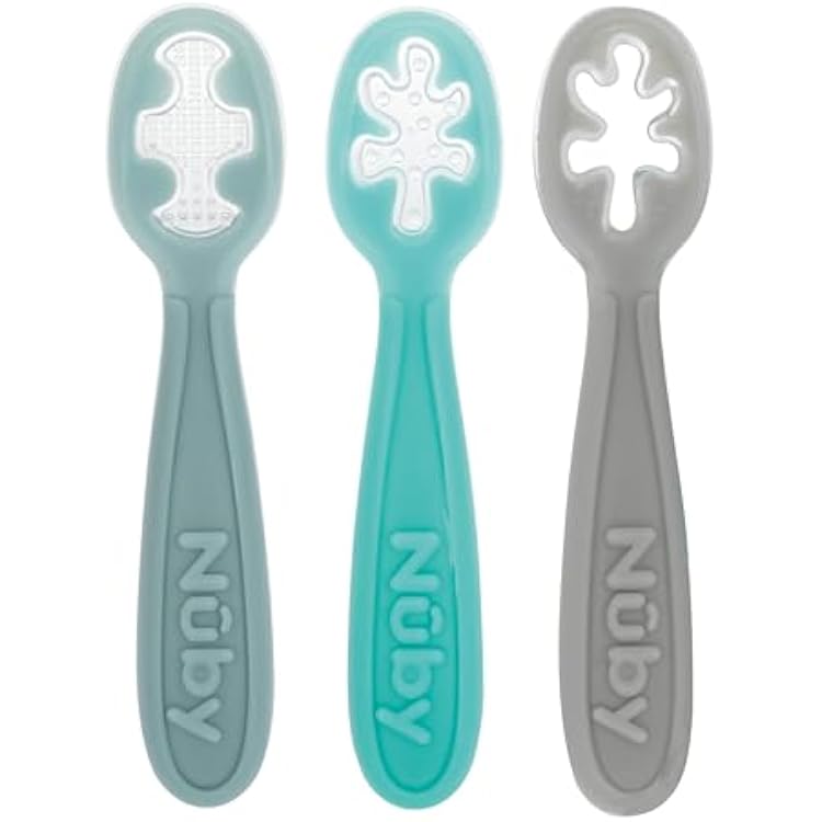 Nuby 3-Stage Babys First Spoons Set - 3 Pack - 6 Months - Baby Spoons with Easy Grip Handle - Serene