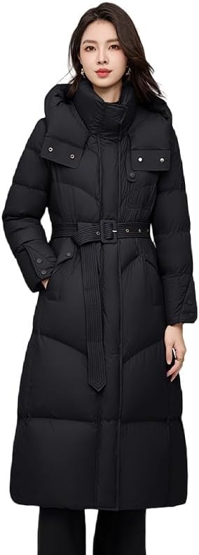 Womens 90% Duck Down Long Coat for Winter, Outdoor Lightweight Hooded Jacket