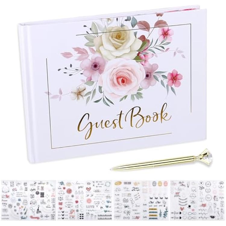 Wedding Guest Book,9x7120 Page60 Sheets Hardcover Personalized Wedding Guestbook Photo Album Sign in Book with Sign in Pen and Creative Stickers for Weddings,Baby Shower, Party Birthday,Graduation
