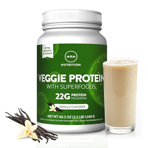 MRM Nutrition Veggie Protein with Superfoods - Vanilla Flavored Protein Powder for Women & Men, 22g of Vegan Protein, Amino Acids & Digestive Enzymes, Gluten & Dairy Free - 15 Servings
