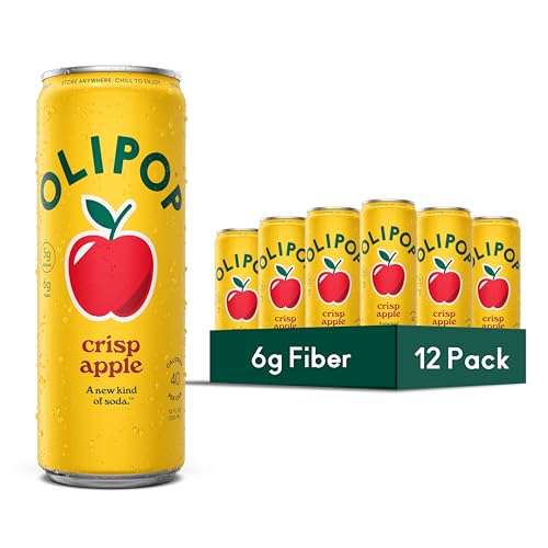 OLIPOP Sparkling Prebiotic Soda, Crisp Apple, Pantry Pack Packed with Prebiotics, Fiber, and Botanicals, Gluten Free, GMO Free, 12oz Skinny Can 12-Cans Packaging May Vary