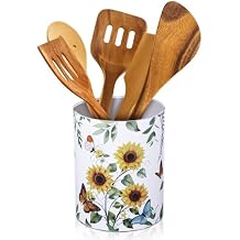 Kitchen Decorations Utensil Holder Acrylic Utensil Crock Spoon Kitchen Organizer for Countertop Coffee Spoon Holder Jar for Cooking Tools(Sunflower)