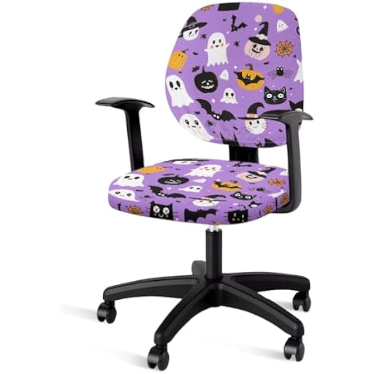 Cute Halloween Ghost Computer Office Chair Covers - Protective & Stretchable Universal Chair Cover Stretch Rotating Chair Slipcover, Purple