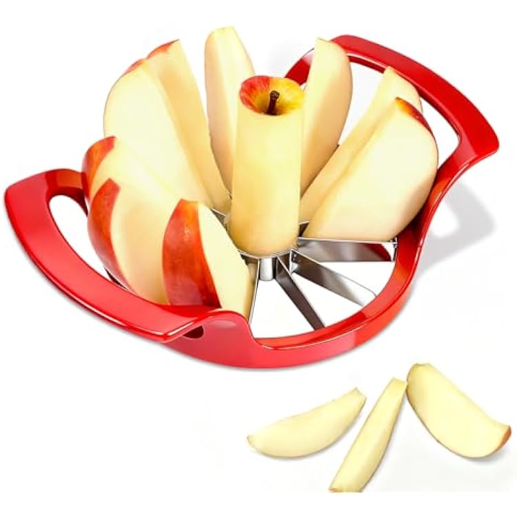 LIIGEMI Apple Slicer,12-Blade Extra Large Apple Corer, Heavy Duty Stainless Steel Apple Cutter and Divider,Easy to Use, Time-SavingRed