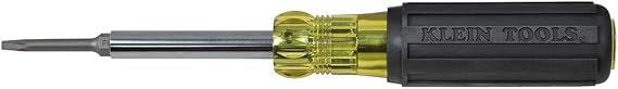 Klein Tools 32560 Multi-Bit Screwdriver/Nut Driver, Extended Reach 6-in-1 Tool with Phillips, Slotted and Square Bits and Nut Drivers