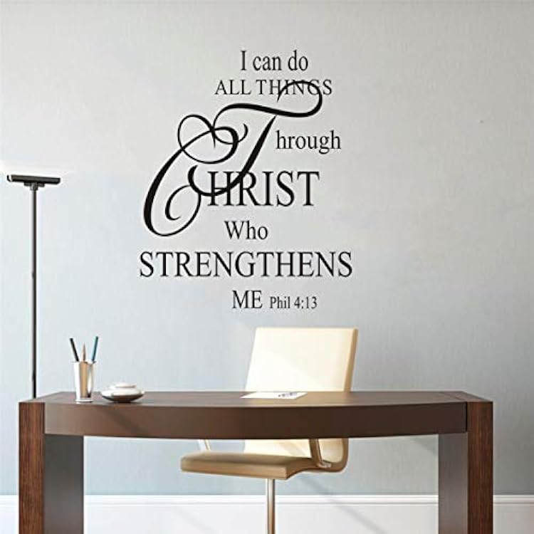 Vinyl Bible Verse Wall Sticker Joshua Psalm Wall Art Inspirational Quotes and Saying Home Decor Mural Sticker AY1433 I can do All Things 42x55cm
