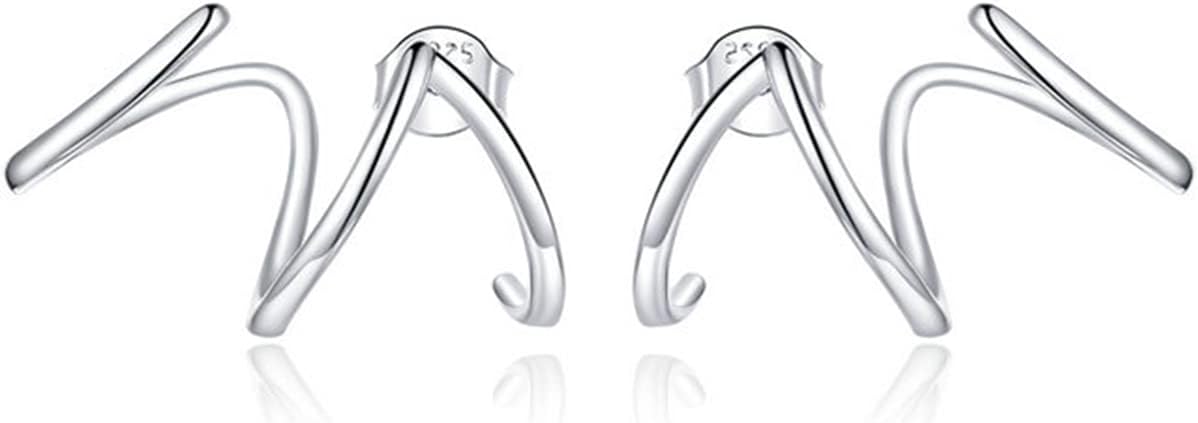 925 Sterling Silver Double Illusion Claw Trendy Stud Earrings for Women