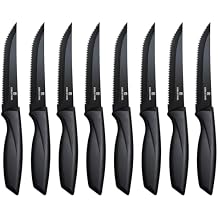 Steak Knives Set of 8,Sharp Serrated Steak Knife Set of 8,Stainless Steel Steak Knife Set,High-Carbon Steak Knives,Black Handle Steak Knifes,Ergonomic Kitchen Knives Set for Precise Cutting