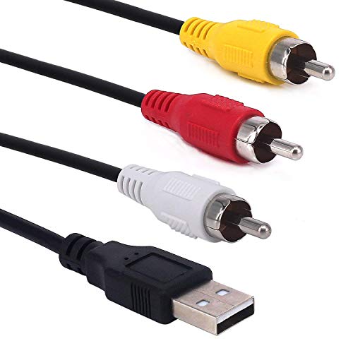Halokny USB to 3RCA Cable, Haokiang 5 Feet1.5m USB Male to 3 RCA Male Jack Splitter Audio Video AV Composite Adapter Cord Cable USB M3RCA M