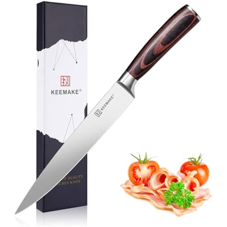 KEEMAKE Carving Knife for Meat - Razor Sharp 8 Inch Slicing Knife with High Carbon Stainless Steel Blade, Brisket Knives Meat Cutting Knives with Ergonomic Pakkawood Handle and Gift Box