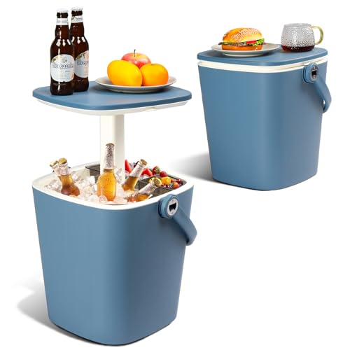 4 Gallon Outdoor Cooler Table Portable Patio Cooler Side Table with Handle, Bottle Opener, Lift Top Lid, All-Weather Ice Cool Bar for Camping, Picnic, Beach, Pool, and Party