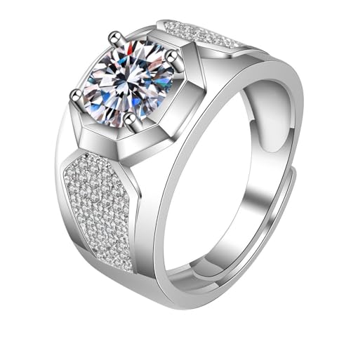 Mens Wedding Rings, 9K14K18K White Gold Men Engagement Promise Signet Ring 4 Prongs with Lab Created Diamond