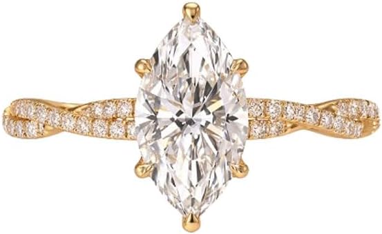 Gold 1CT Marquise lab Diamond Engagement Ring for Her, 10K 14K 18K Solid Gold Certified lab Diamond Wedding Ring Infinity Shank for Women Ladies Engagement Wedding, D-Color|Size 4-16