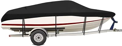 Waterproof Boat Cover Heavy Duty 420D Marine Grade Polyester Canvas Trailerable Fits V-Hull,Tri-Hull,Runabout Boat Cover 17-19ft | 20-22ft