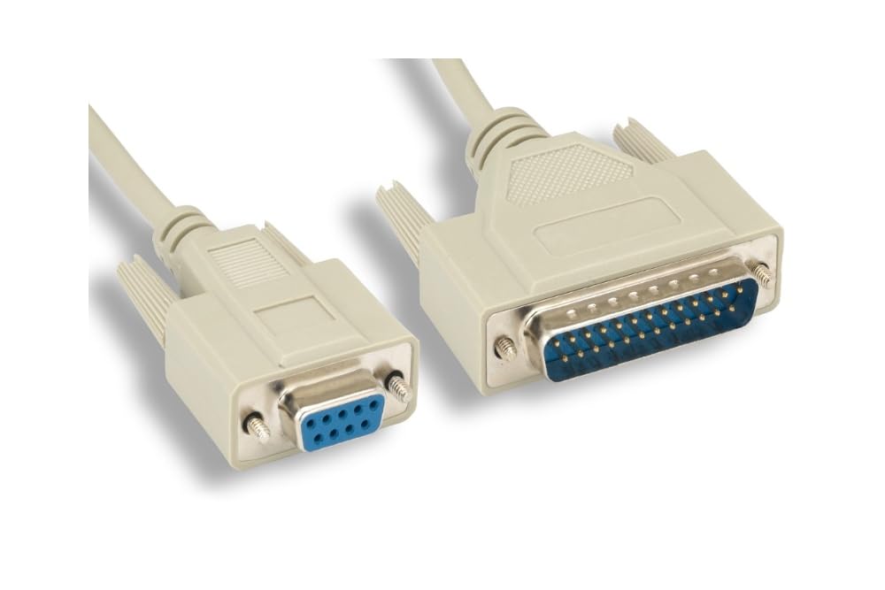KENTEK 10 Feet FT DB9 Female to DB25 Male Serial RS-232 Cable Adapter Cord at Modem 28 AWG FM Molded D-SUB 9 to 25 Pin for PC Mac Serial Device