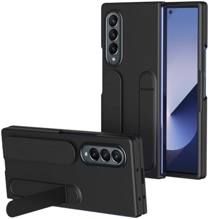 Fashion Case Compatible with Samsung Galaxy Z Fold 4 Case with Stand, Full-Body Shockproof Drop-Proof Protection, Built-in Tempered Glass Screen Protector & Adjustable Wrist Strap Black