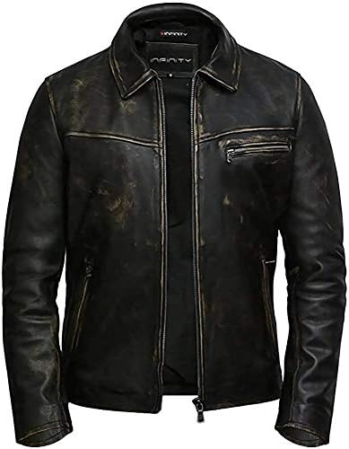 BRANDSLOCK Mens Real Leather Biker Genuine Cow Hide Jacket