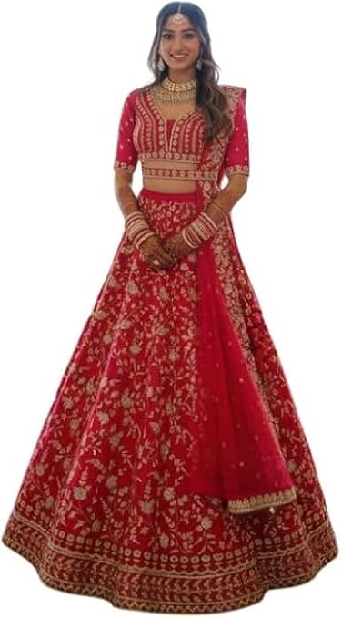 Red Bridal Lehenga Choli, Gold Embroidery, Traditional Indian Wedding Dress, Heavy Embellished