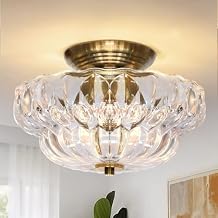 Semi Flush Mount Ceiling Light,11IN Vintage Gold Hallway Lights Fixture,3-Bulb Globe Clear Glass Close to Ceiling Light for Bathroom, Hallway, Dining Room,Bulb Not Included