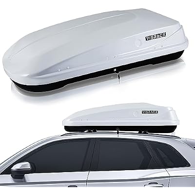 Rooftop Cargo Carrier Box, Heavy Duty Hard Shell Roof with Security Keys, Waterproof Rooftop Cargo Box, 56 L x 30 W x 13.7H Inches, 14 Cubic Feet Tool-Free Install, White