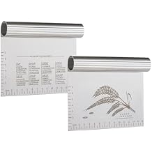 2PCS Dough Pastry Bench Cutter Scraper, OLULU Stainless Steel Kitchen Food Scraper with Protective Cover, Anti-Wear Laser-Engraved Measuring Scale and Ear Of Wheat, Dishwasher Safe (2Pack, 6 inch)