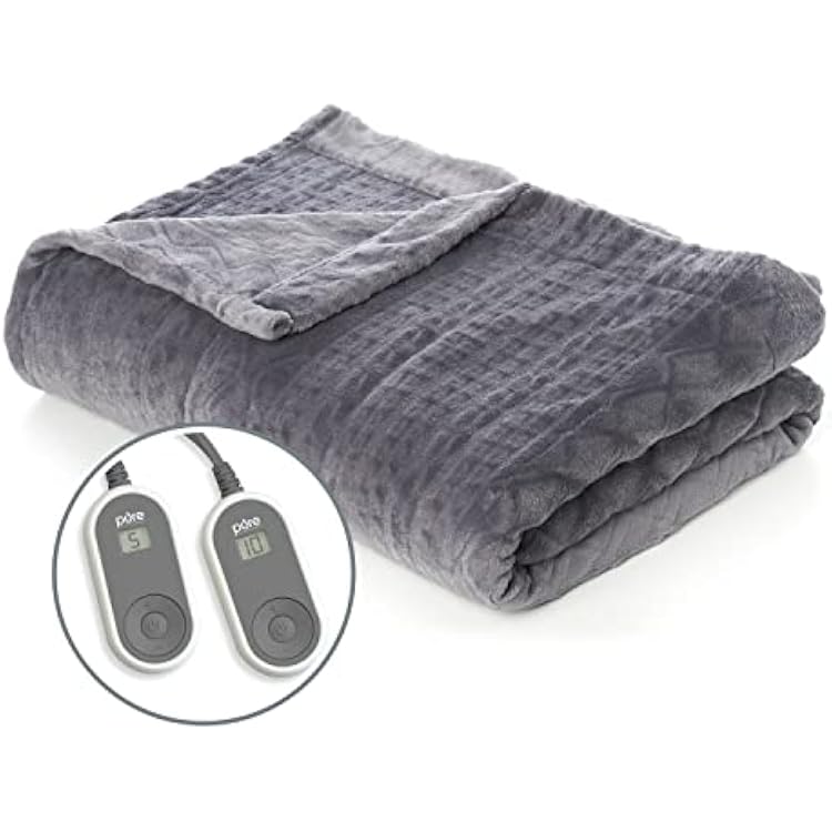 Pure Enrichment PureRelief Deluxe Heated Blanket - 10 Heat Settings, Super Soft Micromink Velvet Fabric, LCD Controller, Auto Shut-Off Timer, Machine Washable - Queen Size Electric Blanket