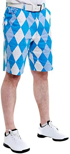 Royal & Awesome Old Tom's Trews Mens Golf Shorts 34W, Crazy Shorts for Men with White Mens Golf Belt