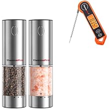 ThermoPro TP19H Digital Meat Thermometer for Cooking with Ambidextrous Backli, plus ThermoPro Upgraded Larger Capacity Electric Salt and Pepper Grinder Set, Rechargeable Salt and Pepper Shakers with E