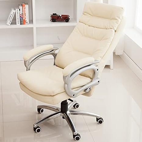 Commercial Ergonomic High-Back Bonded Leather Executive Chair,Reclining Leather Office Chair With Adjustable Lumbar Support High Back Executive Task Swivel Leather Chair(White)