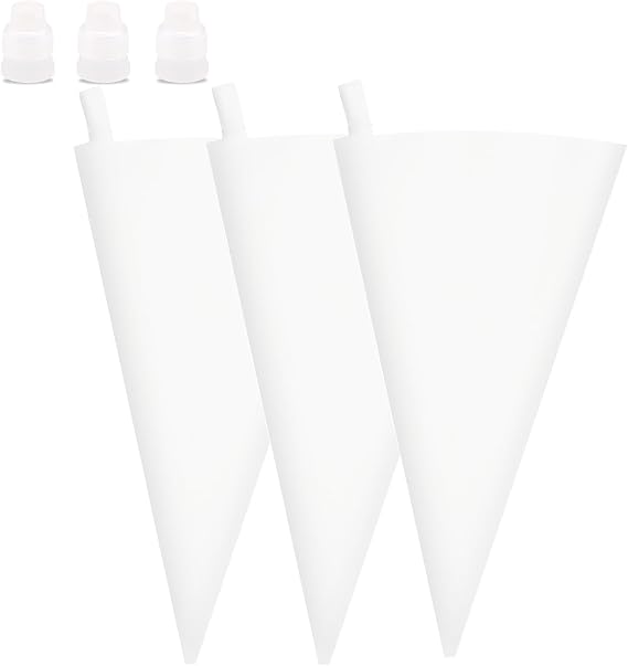 18 Inches Reusable Icing Bags 3-Pack Silicone Piping Bags, Large Pastry Bags Cake Decorating Icing Piping Bags, Baking Dessert Piping Bag with 3 Icing Couplers for Standard Tips, Translucent