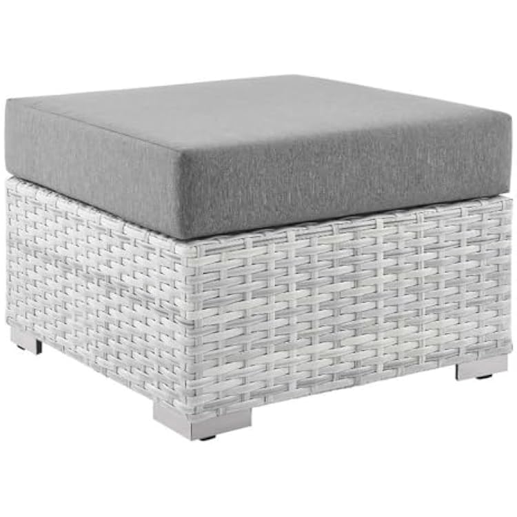 Modway Convene Wicker Rattan Outdoor Patio Ottoman in Light Gray Gray
