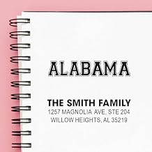 Alabama Bold Design, Varsity Rubber Stamp - 3 Line Block Design, Made to Order, Standard 1-5/8 Square Wood Handle, for Small Business Owners & Teachers, Personalized