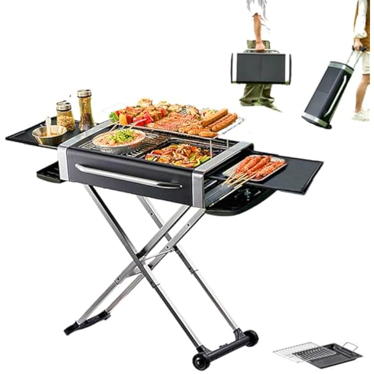Portable Charcoal Grill, Foldable Grills for Travel, Adjustable Heights for Outdoor Move BBQ Grill for Travel Cooking, Camping, Patio Party Backyard