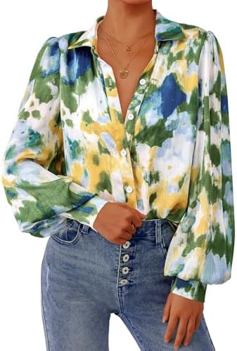 PRETTYGARDEN Womens Floral Blouses Dressy Casual V Neck Button Down Shirts Lantern Long Sleeve Boho Chiffon Spring Tops 2026