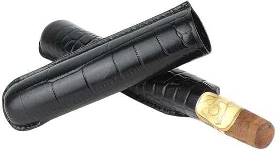 Sigara Leather Single Cigar Airtight Storage Travel Tubes telescoping Crush-Proof Humidor Holder (Black, Pack of 1)