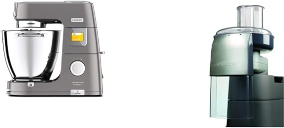 Kenwood Titanium Chef Patissier XL Stand Mixer for Baking- Powerful Food Mixer, With K-Beater, KWL90.004SI, 1400W & Chef/XL AT340 Continuous Slicer/Grater Attachment - Grey