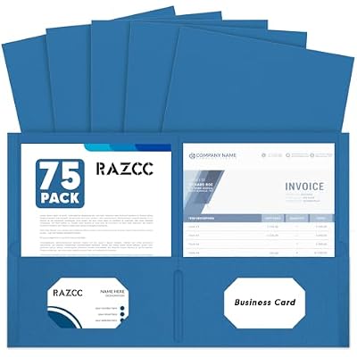Two Pocket Folders, RAZCC 75 Pack 2 Pocket Folders Fit Letter Size Paper, Paper Folders with Pockets for School Office Business Home Navy Blue