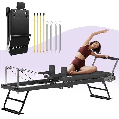 Pilates Reformer, Foldable Reformer Pilates Machine, Pilates Equipment for Home Women Use Gym Workout & Advanced and Beginners Users, Up to 400 lbs Weight Capacity Reformers