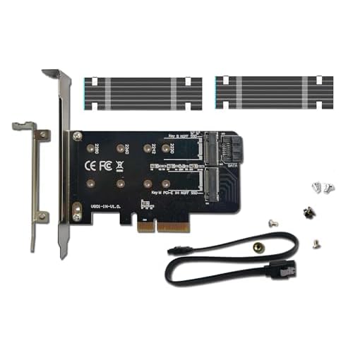 Dual M.2 PCIE Adapter for SATA or PCIE NVMe SSD, M.2 SSD NVME m Key and SATA b Key 2280 2260 2242 2230 to PCI-e 3.0 x 4 Host Controller Expansion Card MBkeyWithSink