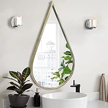 BAODANFU Wall Mirror Decorative Mirrors Mounted Decor Rain Tear Drop Shape Wall-Mounted Gold for Bedroom Living Room Entryway Bathroom Vanity(Gold, 1-Pack)