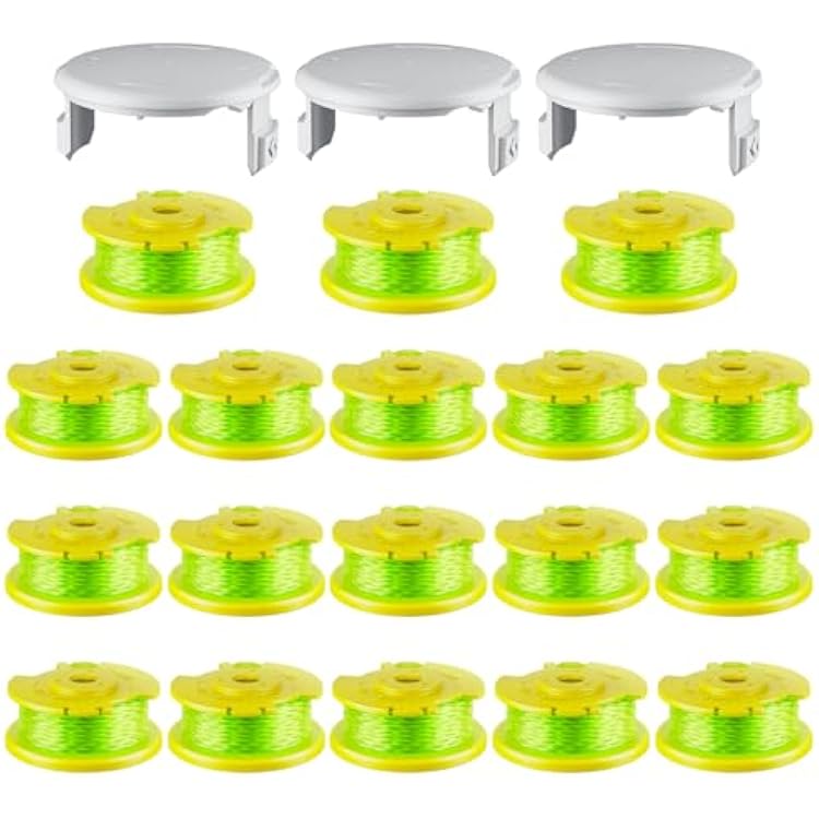 21 Pcs AC80RL3 Replacement Trimmer String Compatible for Ryobi One Plus, 0.080 Diameter String Trimmer Refll and AC14HCA Cover Cap for 18v, 24v, and 40v Cordless Trimmers18 Spools3 Caps