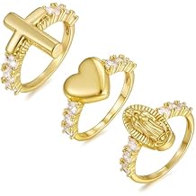 BOMAIL 3Pcs 14K Gold Plated Cross Ring for Women Non Tarnish Gold Chunky Rings Set Stackable Cubic Zirconia Cross Ring Eternity Promise Ring for Her Wedding Band Ring Jewelry Size 6-11