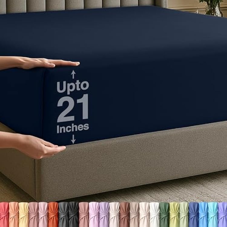 Utopia Bedding Extra Deep Pocket Queen Fitted Sheet, Fits up to 21 Inch Mattress - Hotel Luxury, Soft, Breathable and Comfy - Shrinkage and Fade Resistant - Easy Care Navy