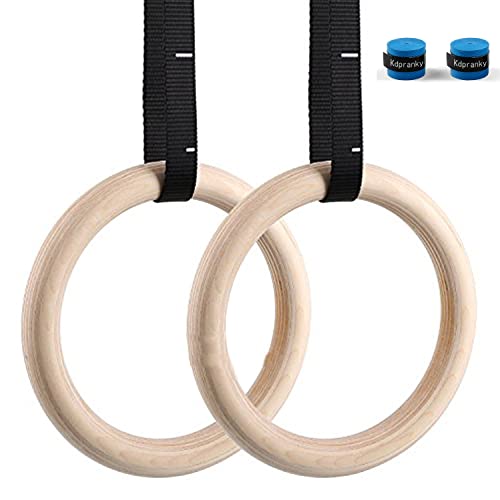 Wooden Gymnastics Rings, 1500lbs Pull Up Equipment with 15ft Heavy Duty Straps, Non-Slip Training Gym Rings for Home Gym Full Body Workout