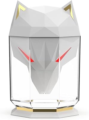 Wolf Head Humidifier with Seven Smooth Changing RGB Colors, Nightlight, 650ml Tank Capaicity, Humidify up to 10 Hours, Desk Office Bedroom Kitchen Bathroom Living Room and more White