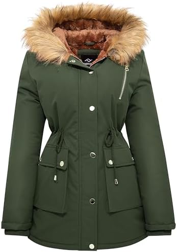FARVALUE Womens Water-repellent Winter Coat Thicken Puffer Jacket Warm FLeece Lined Parka with Fur Hood