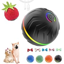 Interactive Dog Toys Dog Ball,Anti Boredom Dog Toys,Durable Motion Activated Automatic Rolling Toys for Small/Medium Dogs,Moving Ball for Dogs to Keep Them Busy,Dog Bows,Fruity Plush Covers(Black)