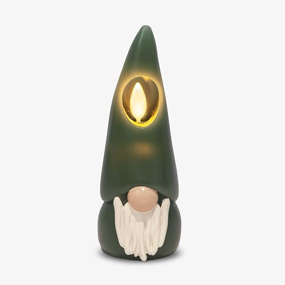 Luminara Gnome Figural Flameless LED Candle - Green 2.2" x 6" - Battery Operated Christmas Winter Decoration Real Wax Unscented Home Decor Indoor