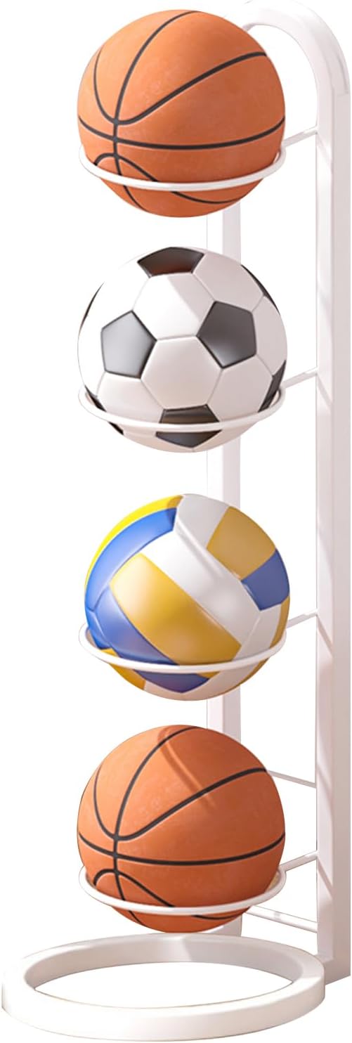 4-Layer Ball Storage Rack, Vertical Basketball Stand, Space-Saving Ball Display Stand, Ball Rack Organizer for Volleyball, Football, Soccer