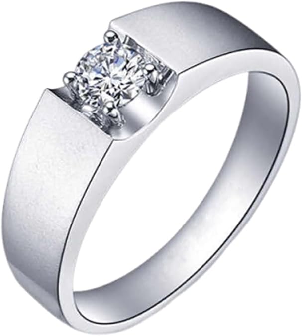 Cute Rings for Men, Man Wedding Band with Diamond White Gold and Pt950 Dainty Jewelry